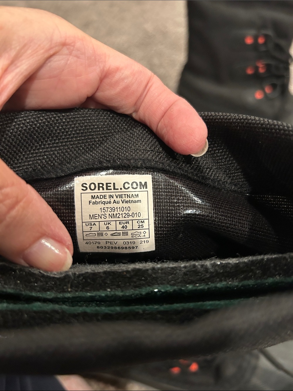 Sorel Mens Black Snow Boots with Orange Accents - Picture 8 of 8